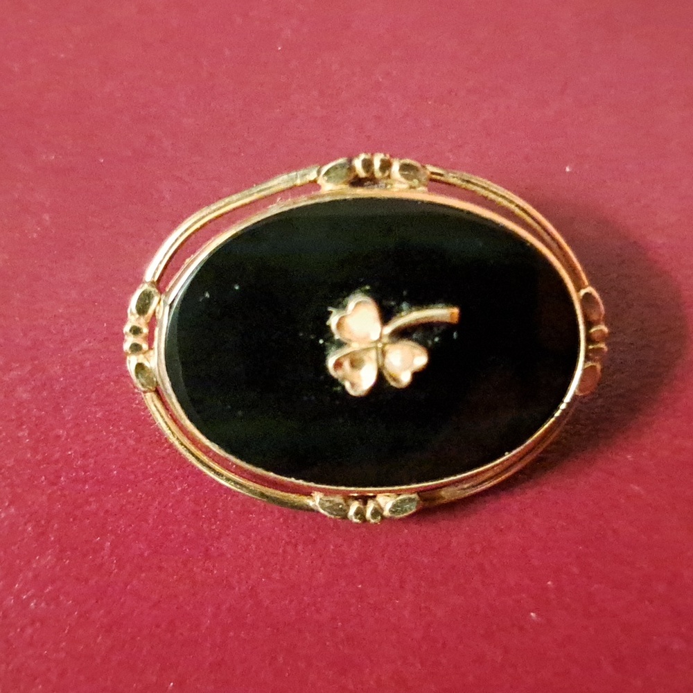 Vintage c1950s 12k Gold Fill Black Onyx Seed Pearl Pendant Brooch Binder Bros